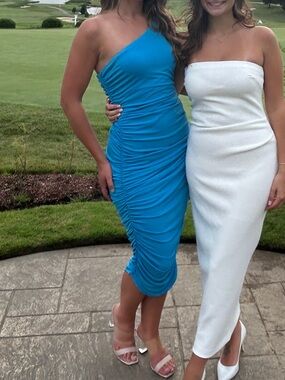 Blue One-Shoulder Ruched Midi Dress - Women